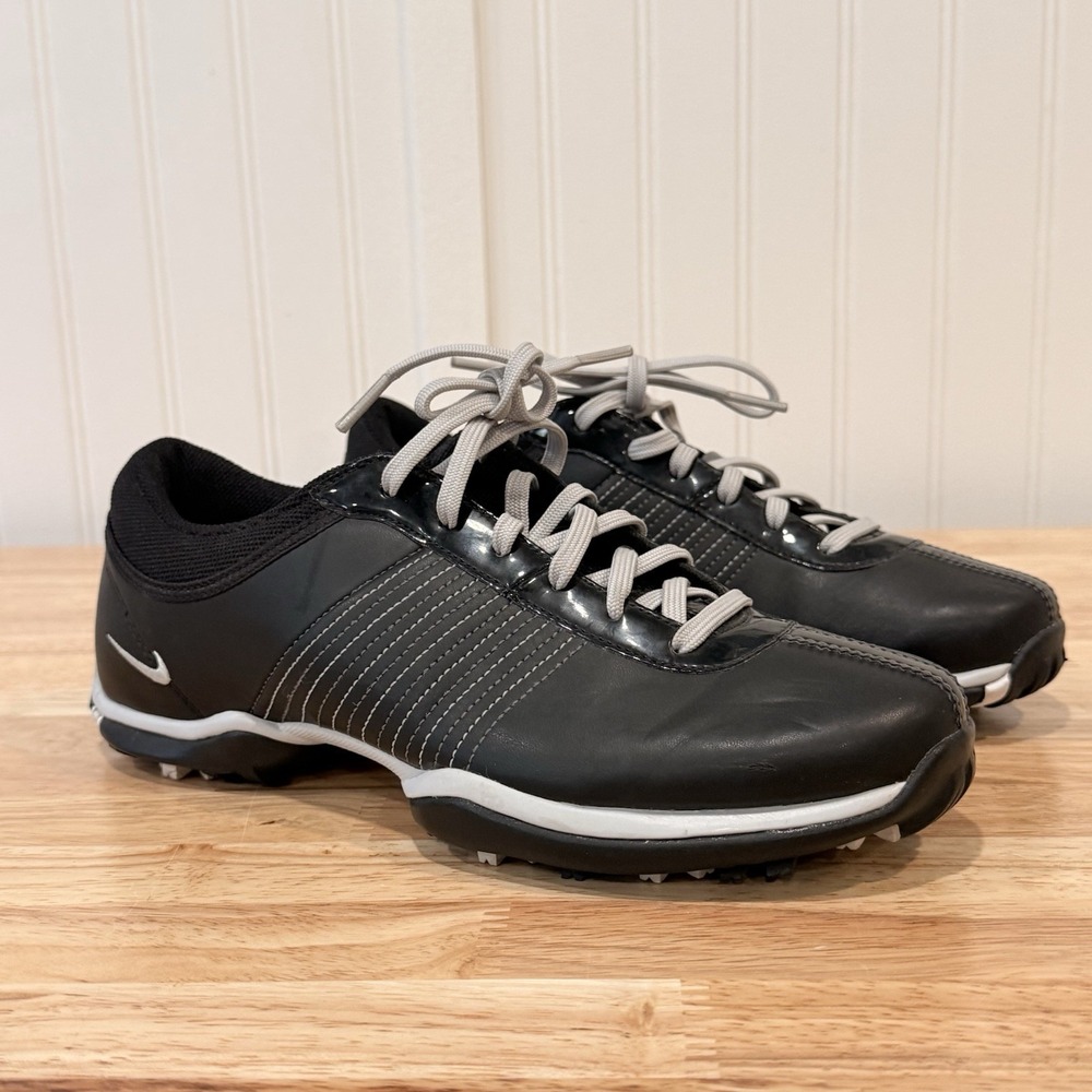 Nike Women's 7 Leather Golf Shoes Black Gray TaC Soft Cleats 335938 001 Sport